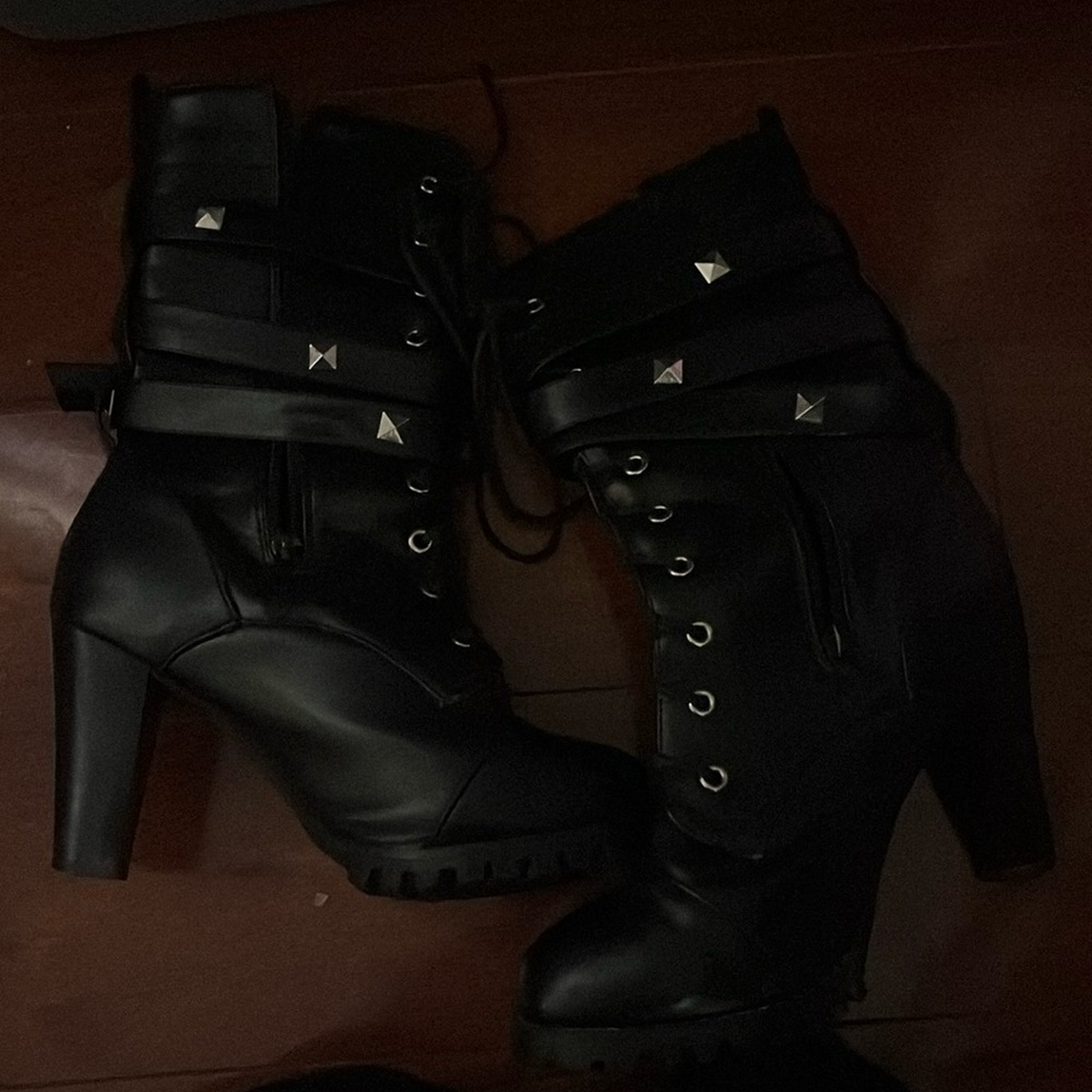 High heeled studded boots